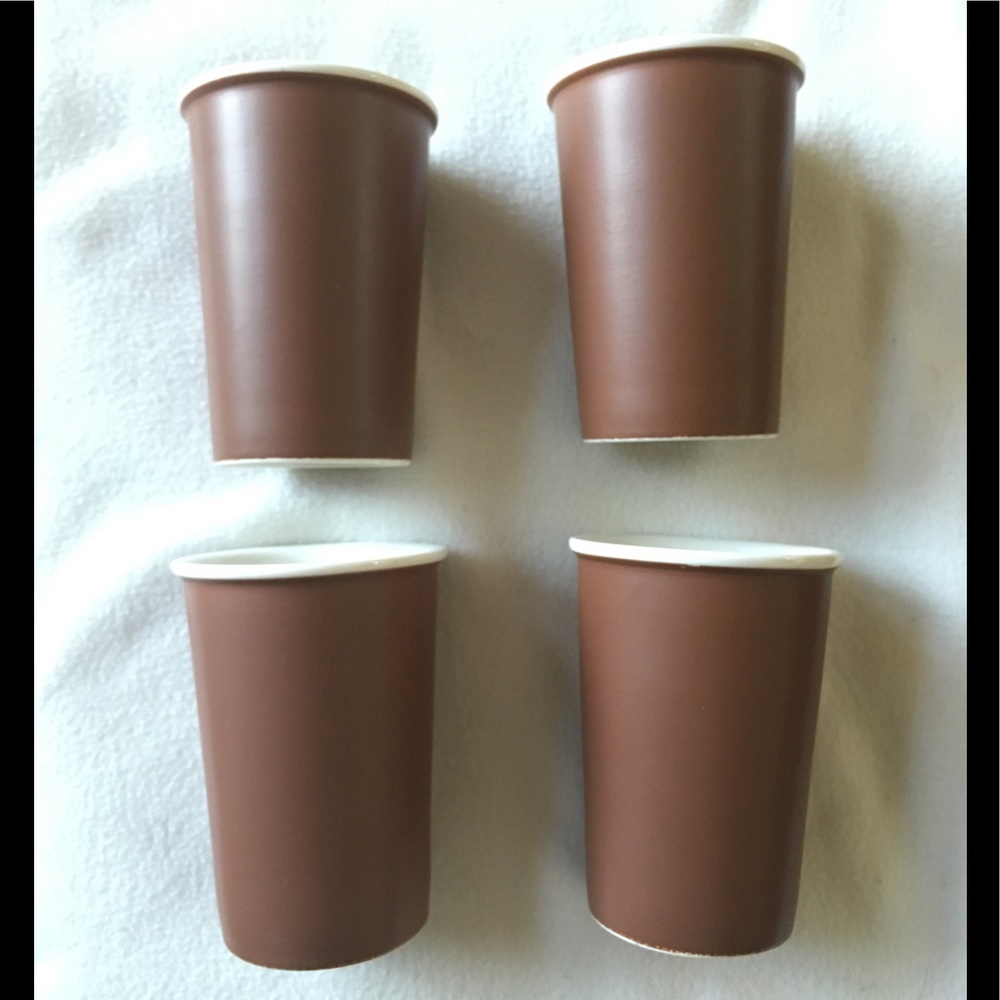 4 Crate & Barrel brown ceramic coffee tumbler cups